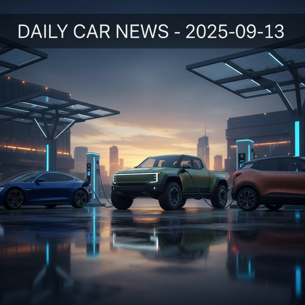 Editorial, photo-realistic HERO for an automotive daily news article titled "Daily Car News - 2025-09-13". Depict ONLY brands and body styles clearly 