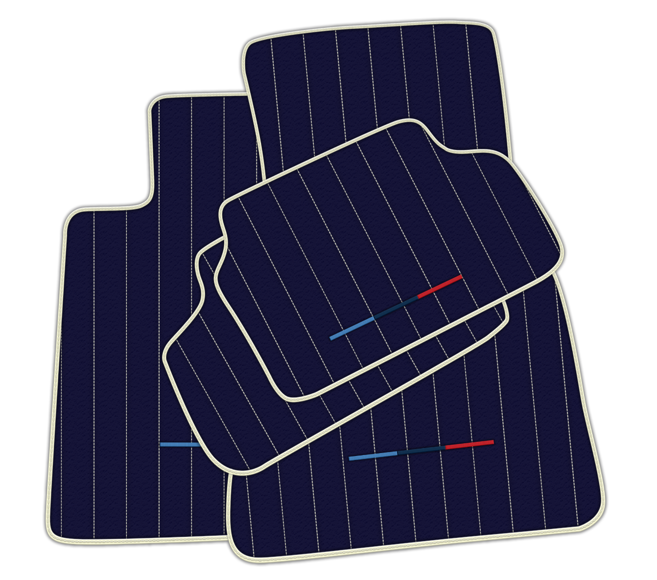 Dark Blue Leather Floor Mats for BMW G20 4-door Sedan (2019-2024) with Line Pattern