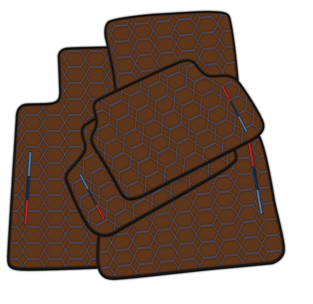 Brown Leather Floor Mats for BMW G20 4-door Sedan (2019-2024) with Hexagon Hex Pattern