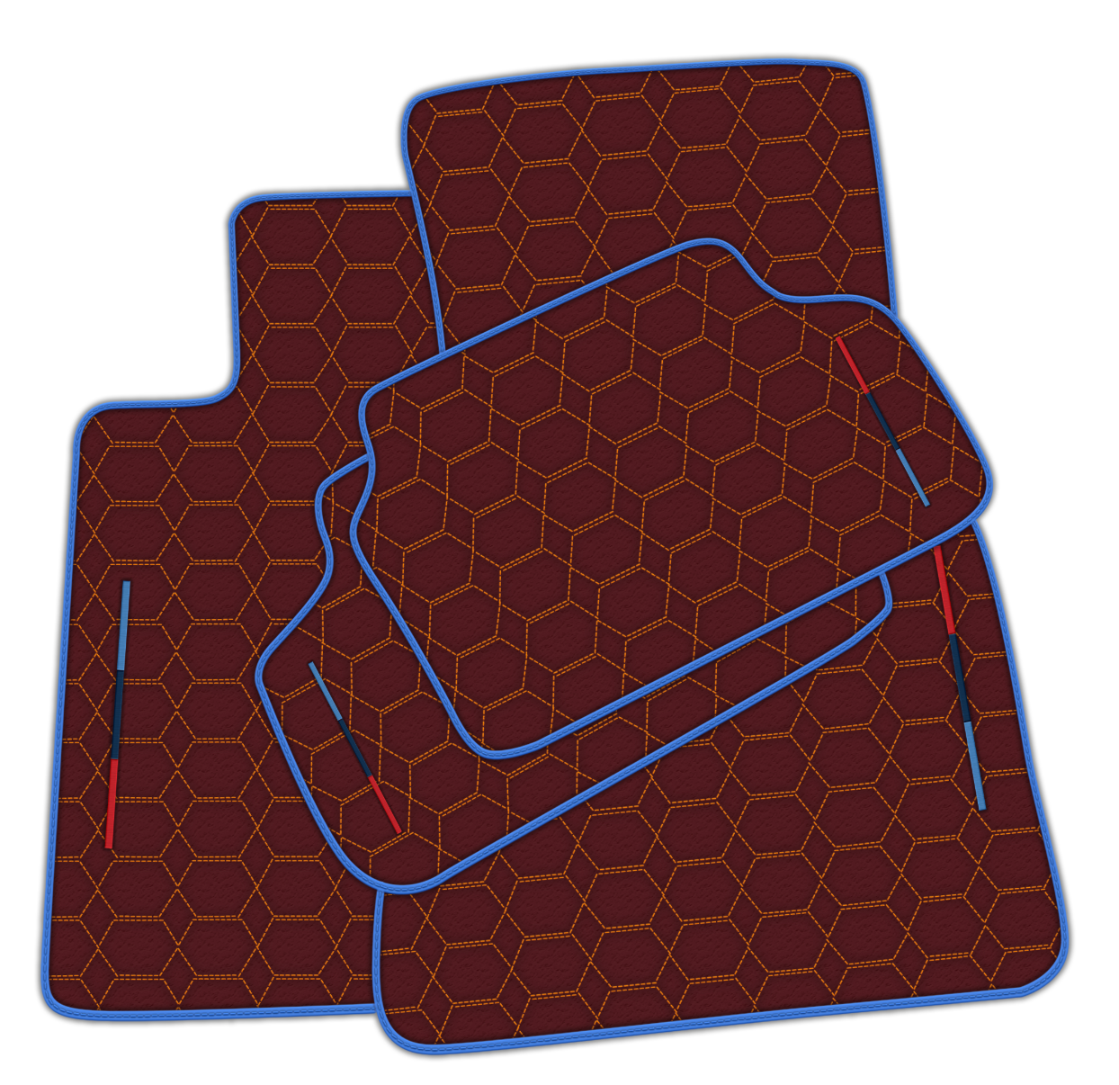 Burgundy Leather Floor Mats for BMW G20 4-door Sedan (2019-2024) with Hexagon Hex Pattern