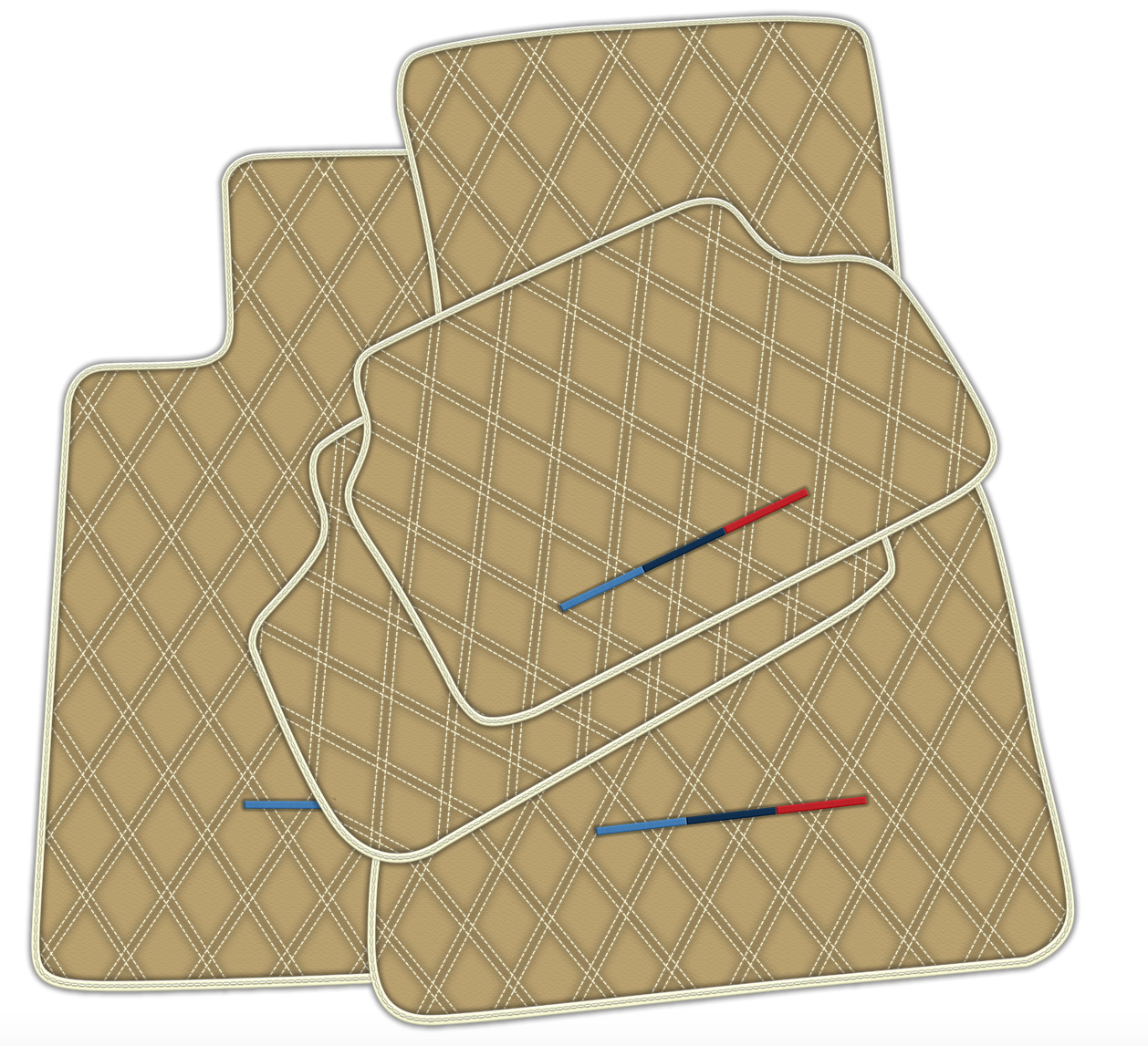 Beige Leather Floor Mats for BMW G20 4-door Sedan (2019-2024) with Double Diamond Pattern