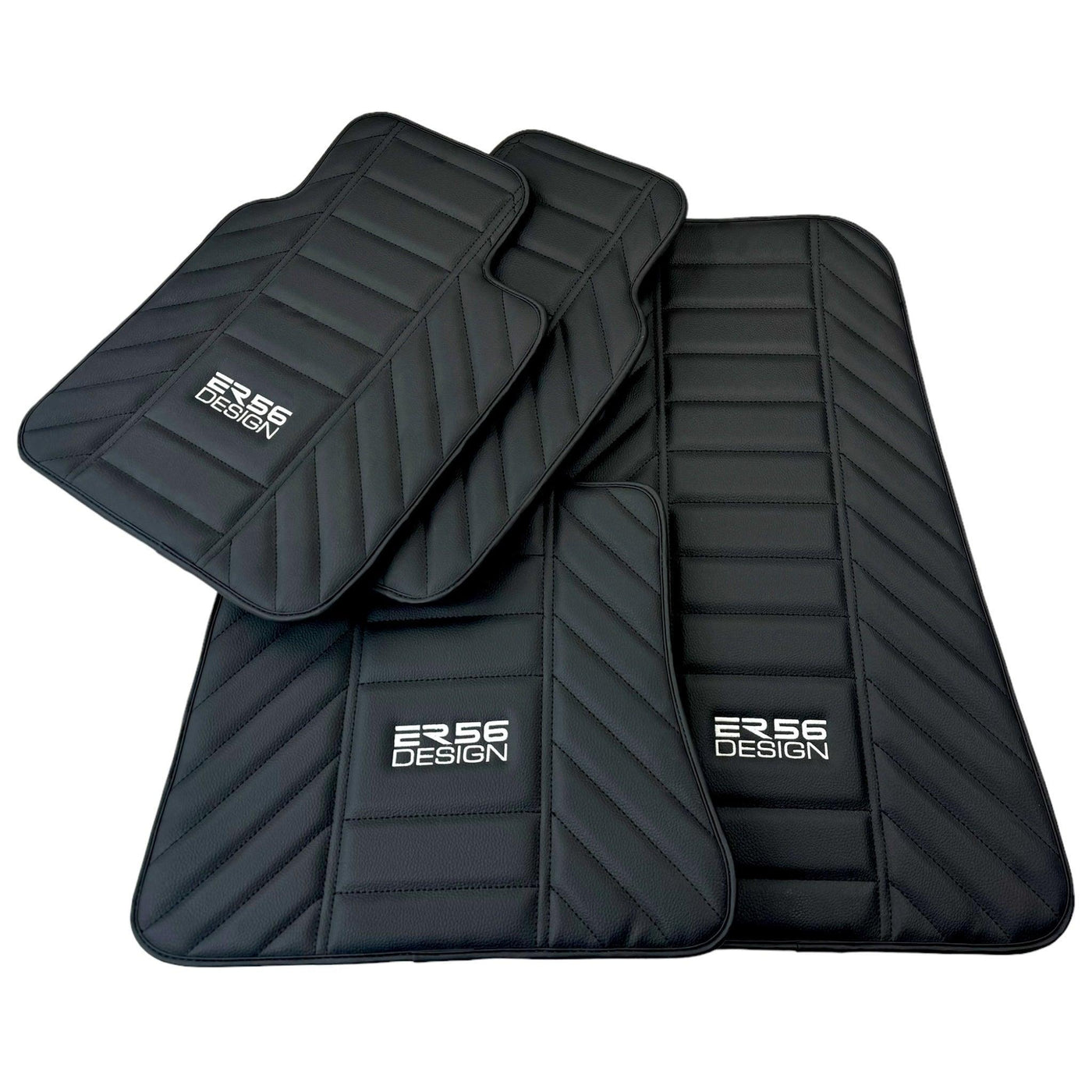 Black Leather Floor Mats for Rolls Royce Ghost Series II (2021-2024) ER56 Design - AutoWin