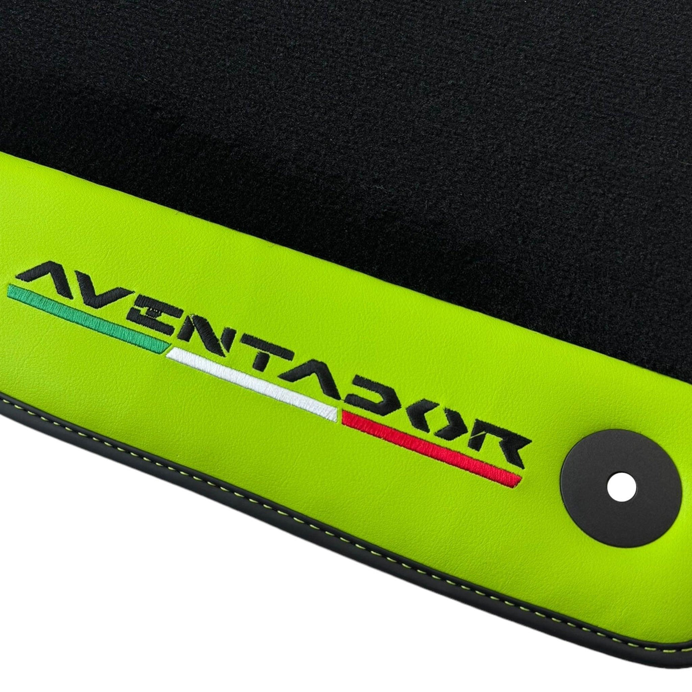 Black Floor Mats for Lamborghini Aventador with Green Leather - AutoWin