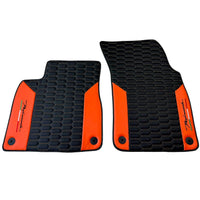 Black Floor Mats for Lamborghini Urus with Orange Leather - AutoWin