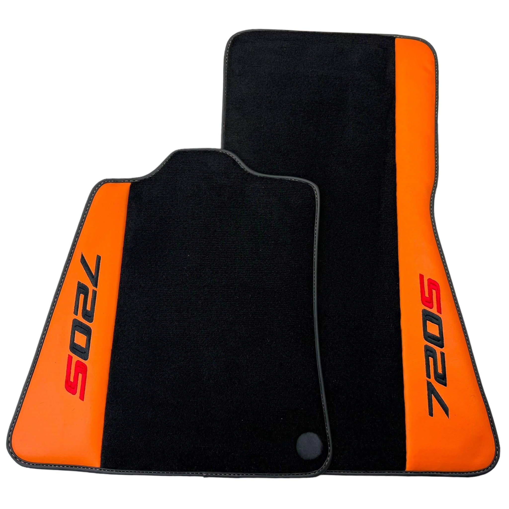 Black Floor Mats for McLaren 720S (2017-2021) with Orange Leather - AutoWin