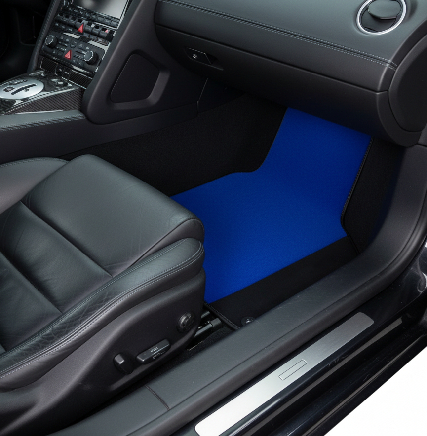 Tapetes de carro azuis personalizados para Lamborghini Gallardo com couro Alcantara