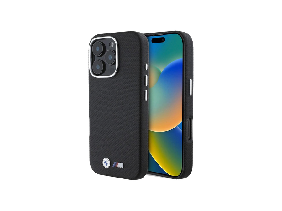 Black BMW M Edition Carbon Wrapped Metal Hardcase for iPhone 16 Pro (6.3")
