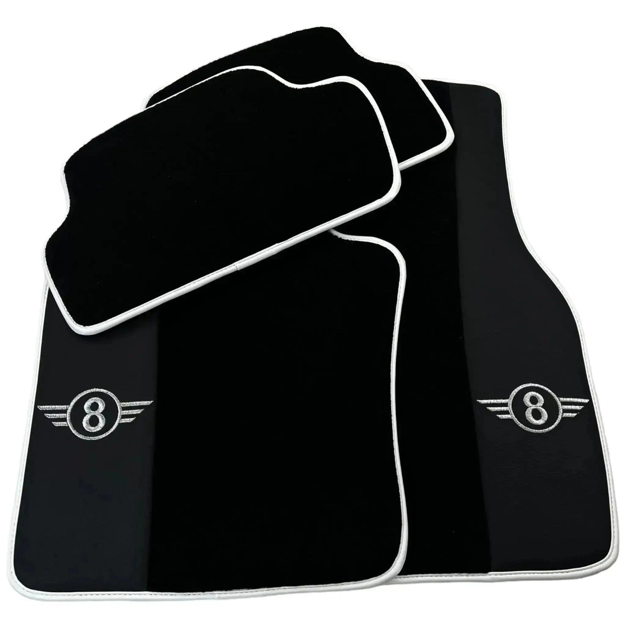 Black Floor Mats for Mini Cabrio R52 Convertible (2004-2009) with Leather | White Trim - AutoWin