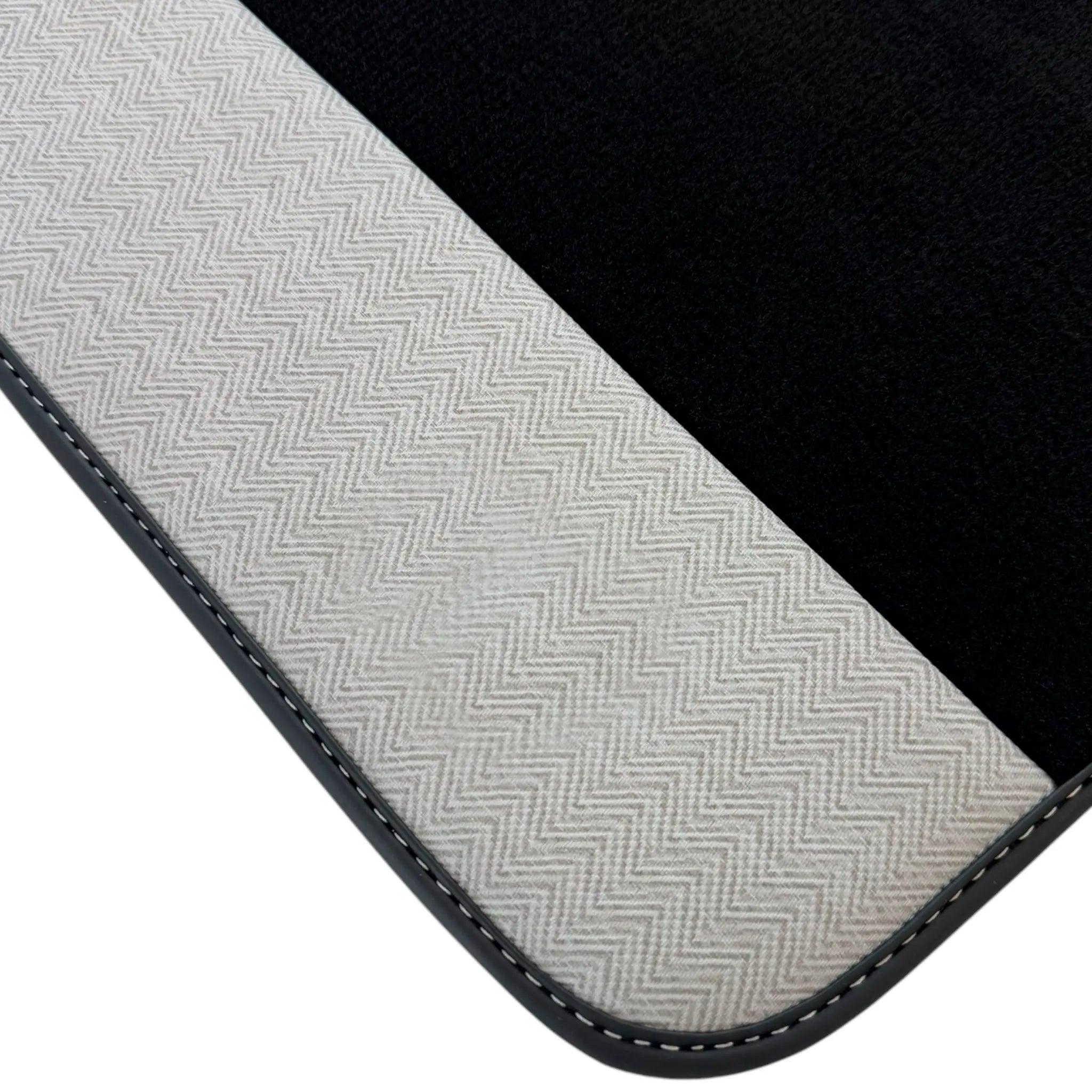 Black Floor Mats for Rolls Royce Phantom VIII 2017-2024 with Gray Leather Borders