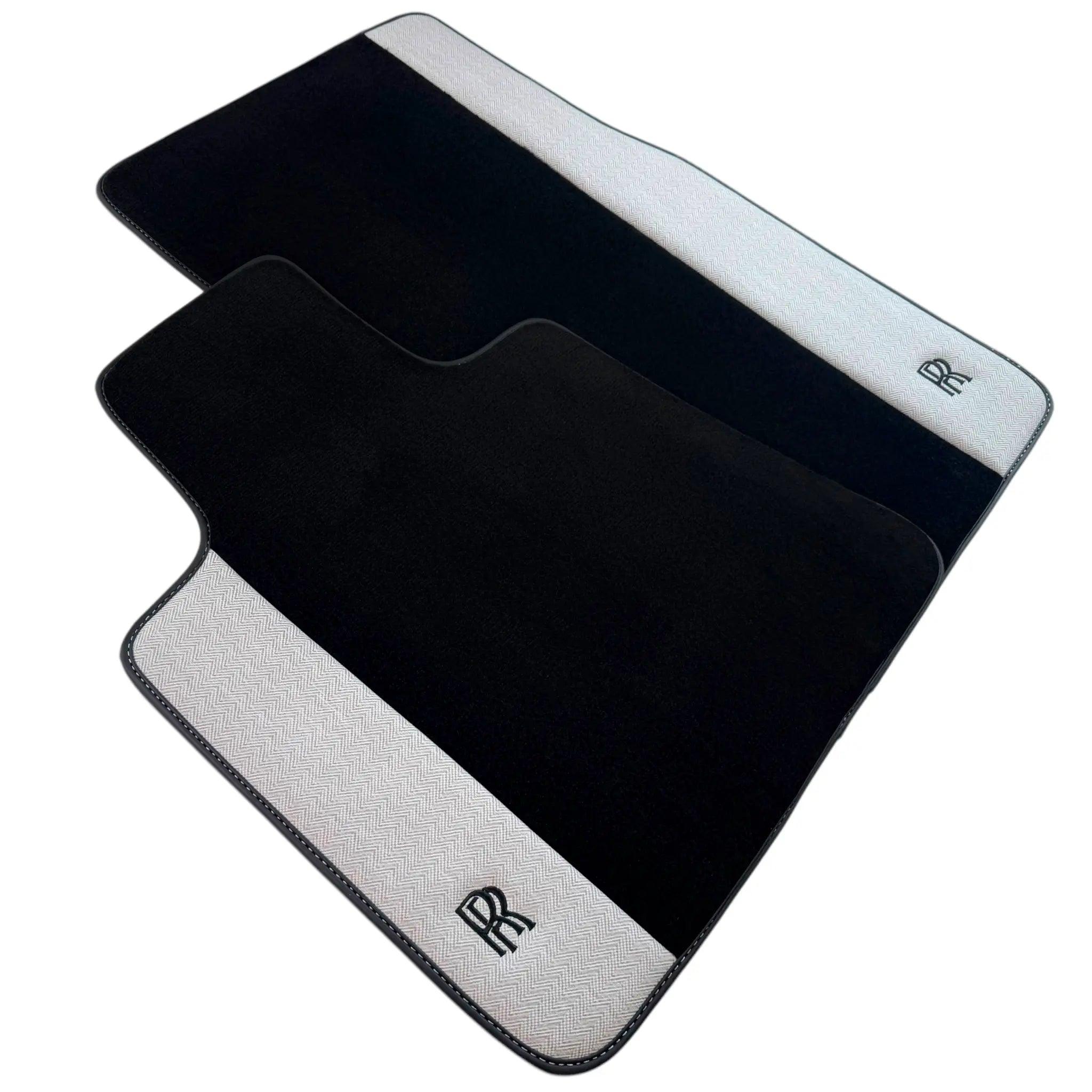 Black Floor Mats for Rolls Royce Phantom VIII (2017-2024) with Gray Leather Borders