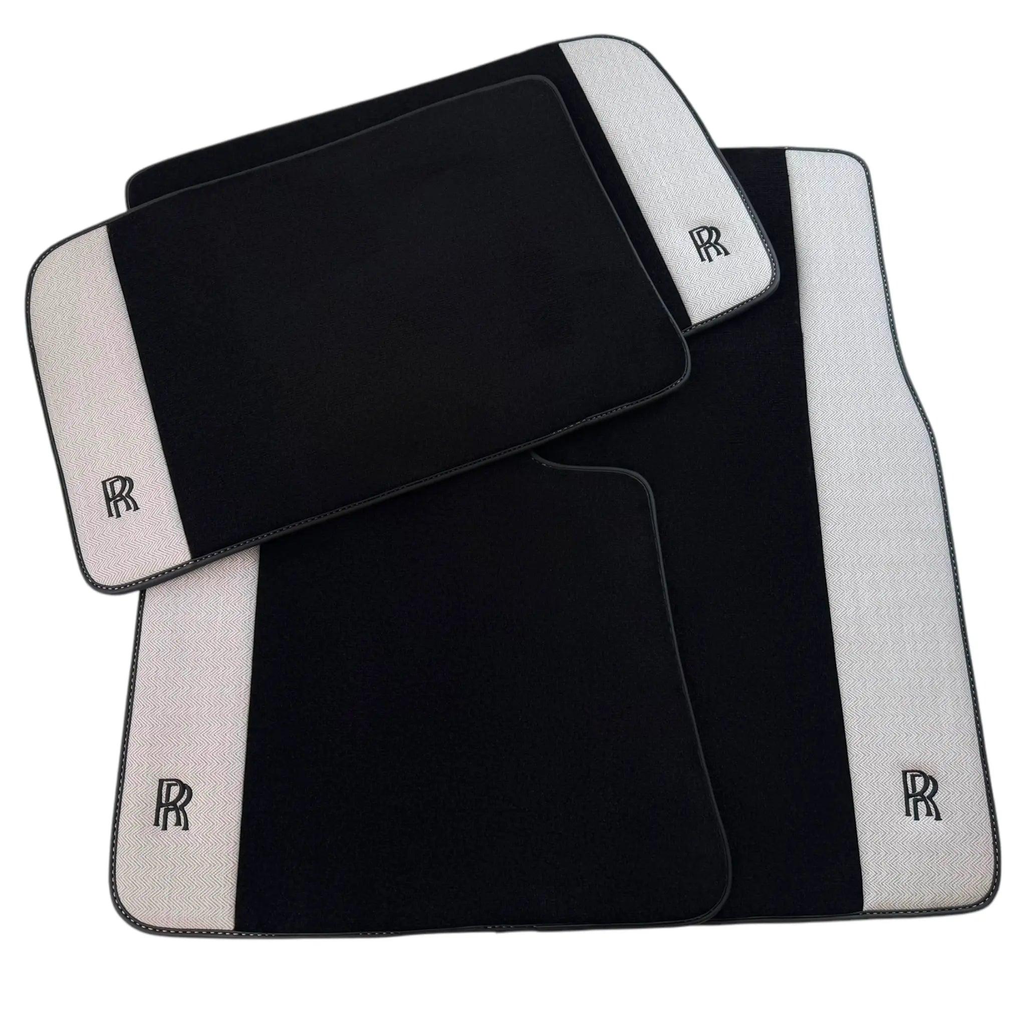 Black Floor Mats for Rolls Royce Phantom VIII (2017-2024) with Gray Leather Borders