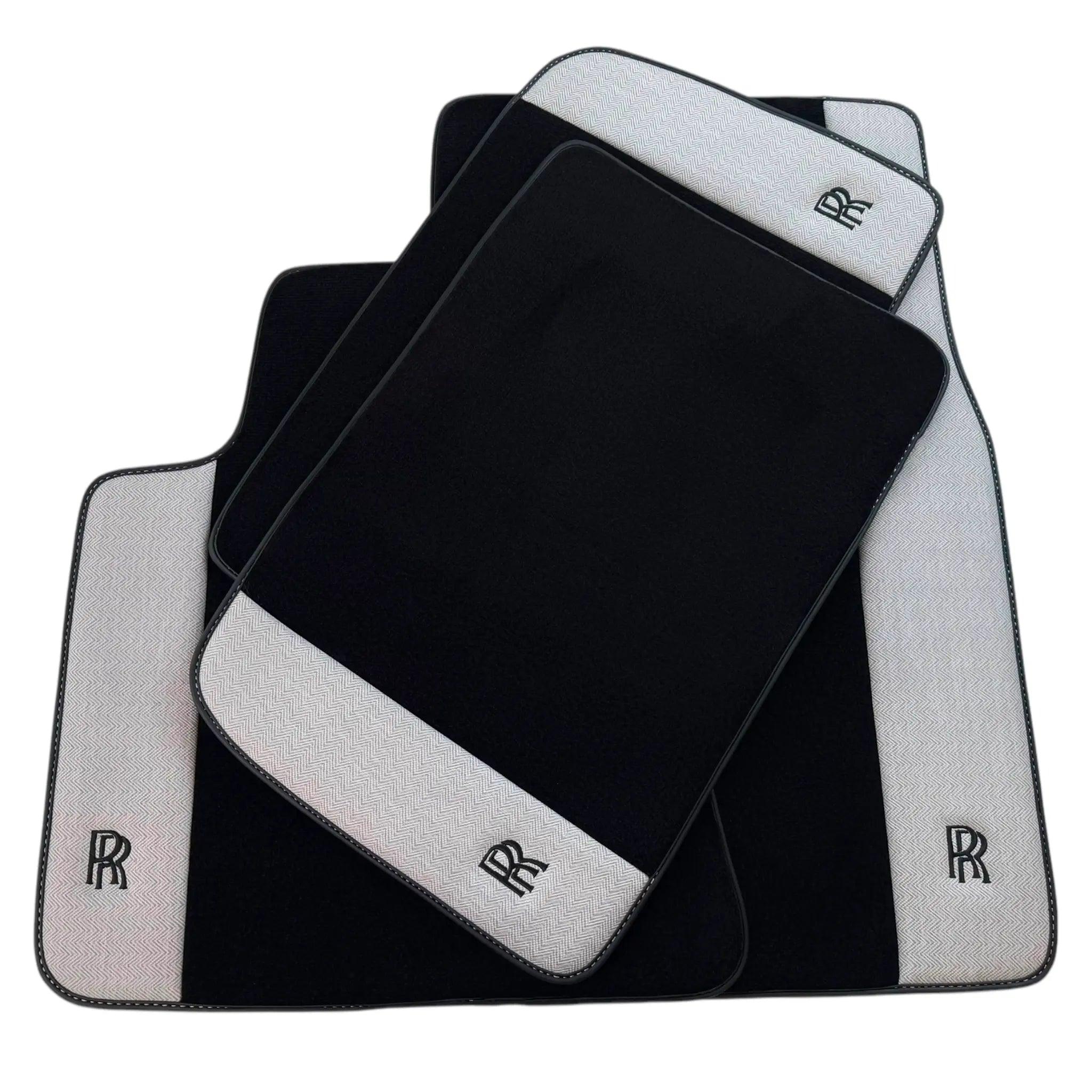 Black Floor Mats for Rolls Royce Phantom VIII (2017-2024) with Gray Leather Borders