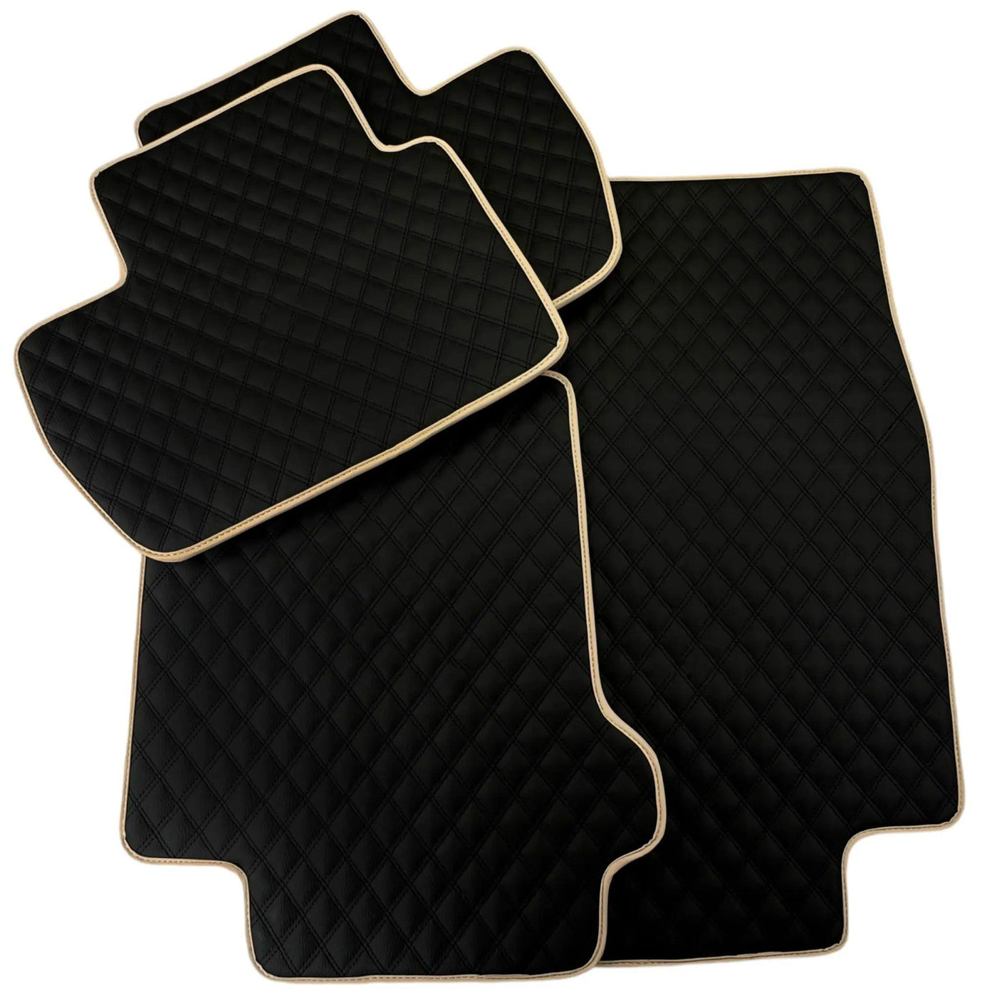 Black Stitched Leather Floor Mats for Maserati GranCabrio MC (2013-2019) | Beige Trim - AutoWin