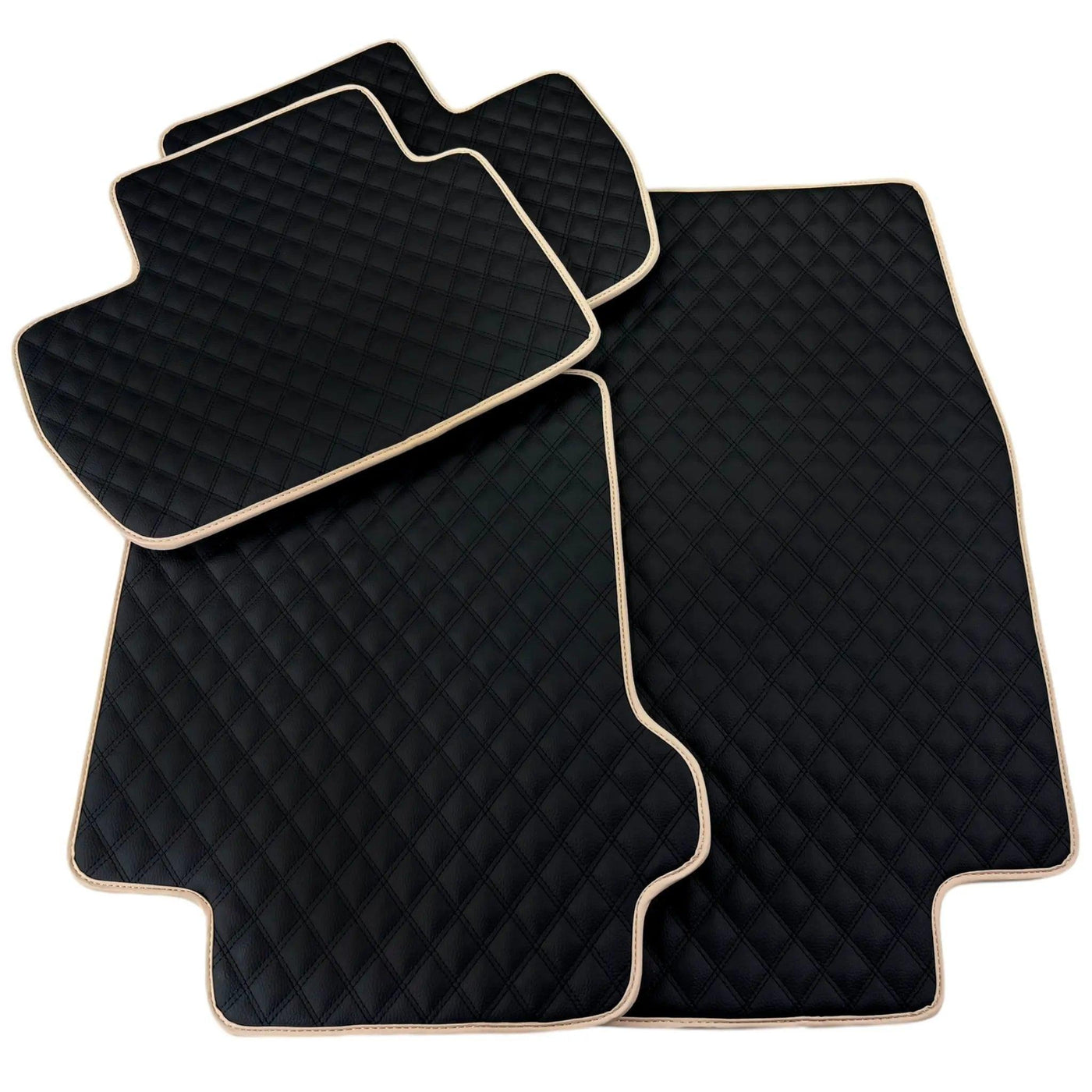 Black Stitched Leather Floor Mats for Maserati GranTurismo MC (2009-2010) | Beige Trim - AutoWin