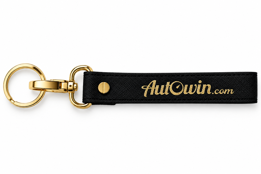 Chaveiro Dourado AutoWin com Couro Preto
