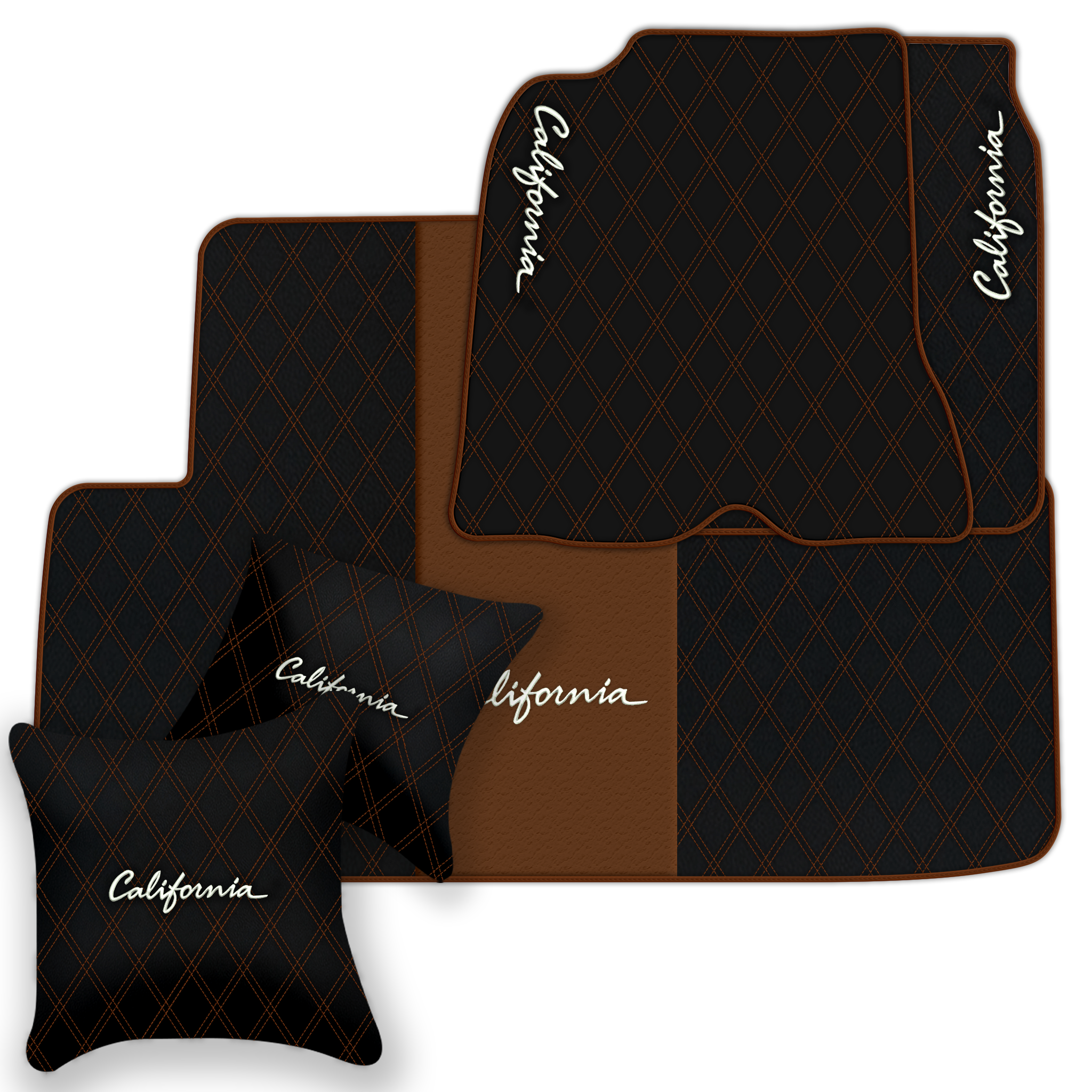 Orange Stitching Black Leather Floor Mats for Lamborghini Urus