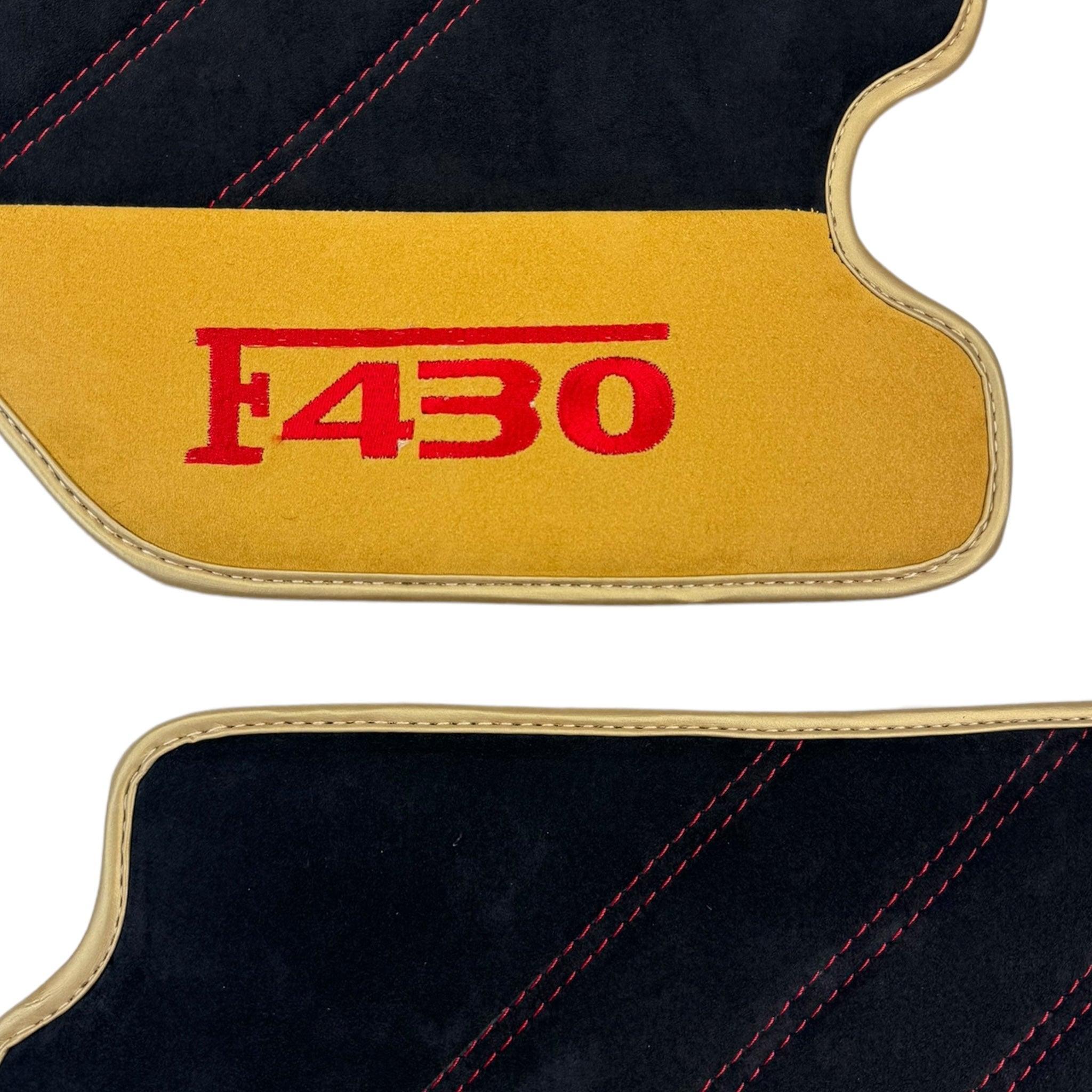 Black Alcantara Floor Mats for Ferrari F430 (2004-2009) - Red Sewing - AutoWin