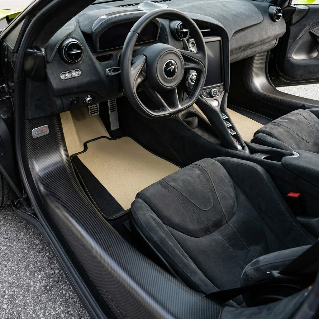 Customizable Leather Floor Mats with Symmetrical Hex Pattern for McLaren 750S (2023-2025) - AutoWin