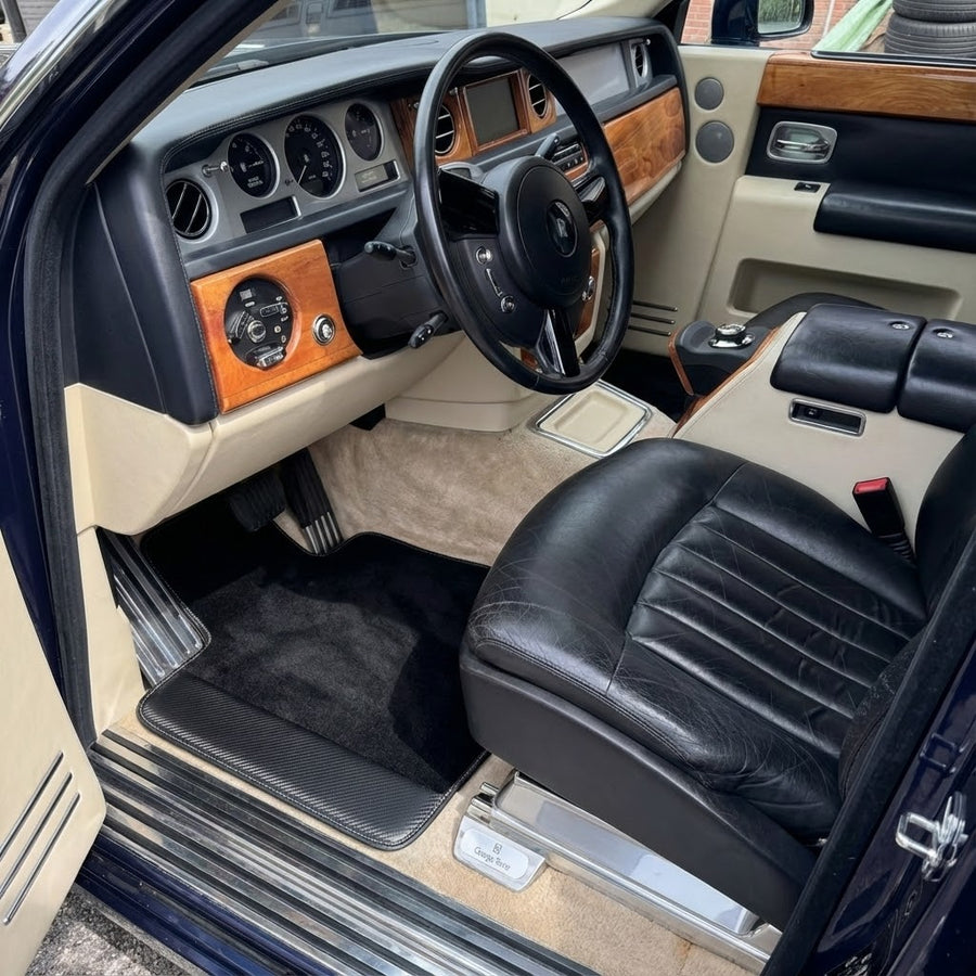 Tapetes de carro personalizados para Rolls Royce Phantom Drophead Coupe com couro de fibra de carbono