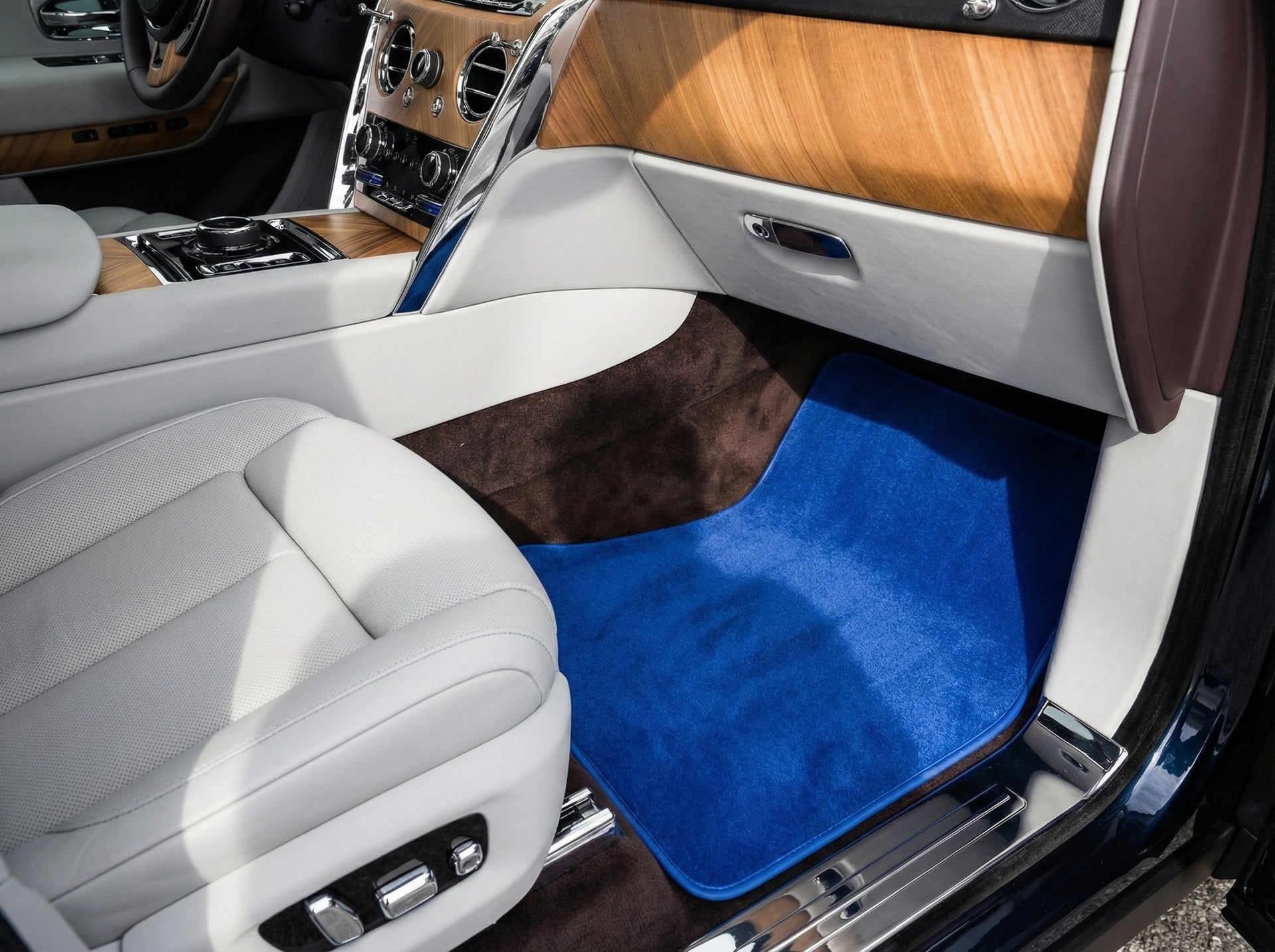 Custom Dark Blue Floor Mats For Rolls Royce Cullinan Orange Leather - AutoWin