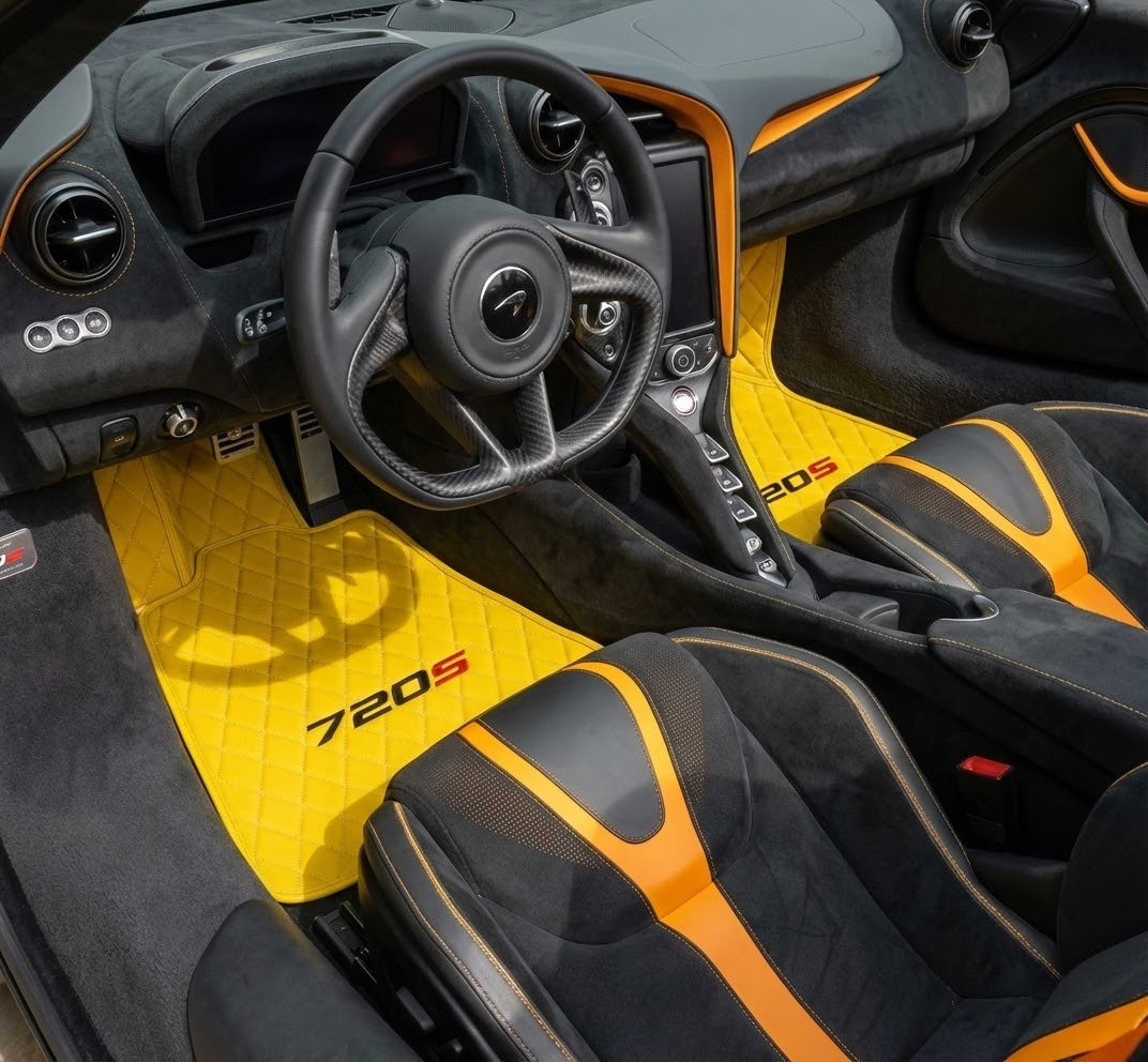 Customizable Leather Floor Mats with Interlaced Hex Pattern for McLaren 720S (2017-2021) - AutoWin