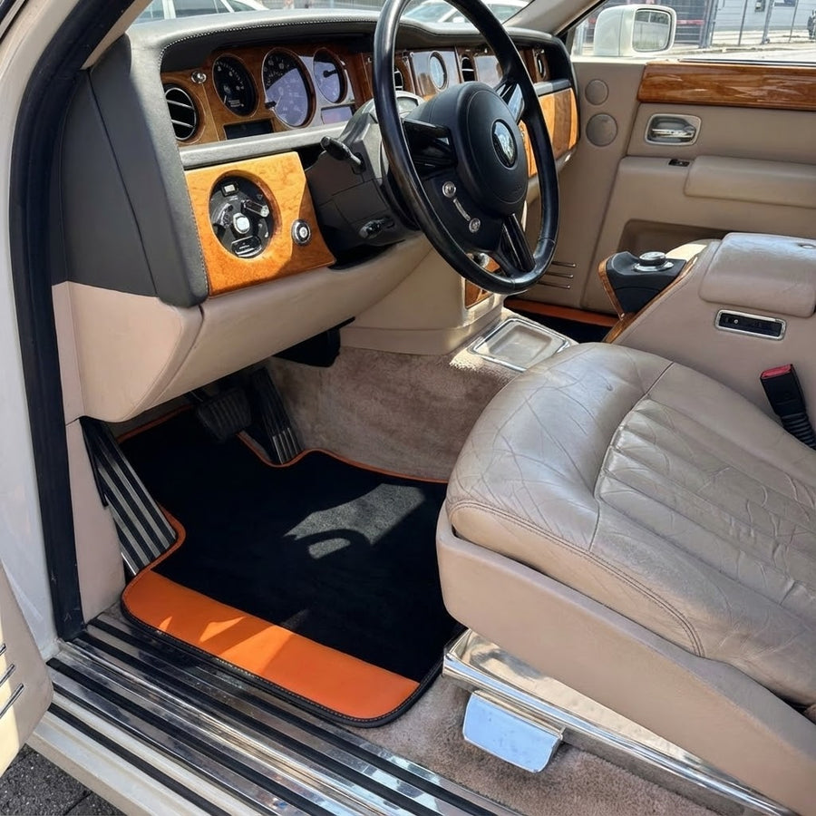Tapetes de carro personalizados para Rolls Royce Phantom Drophead Coupe com couro laranja