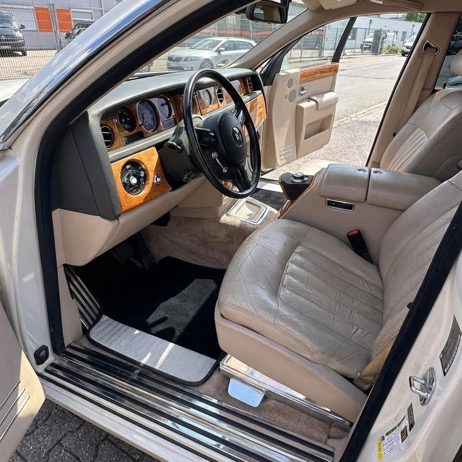Black Floor Mats for Rolls Royce Phantom Drophead Coupe 2007-2016 with Gray Leather Borders