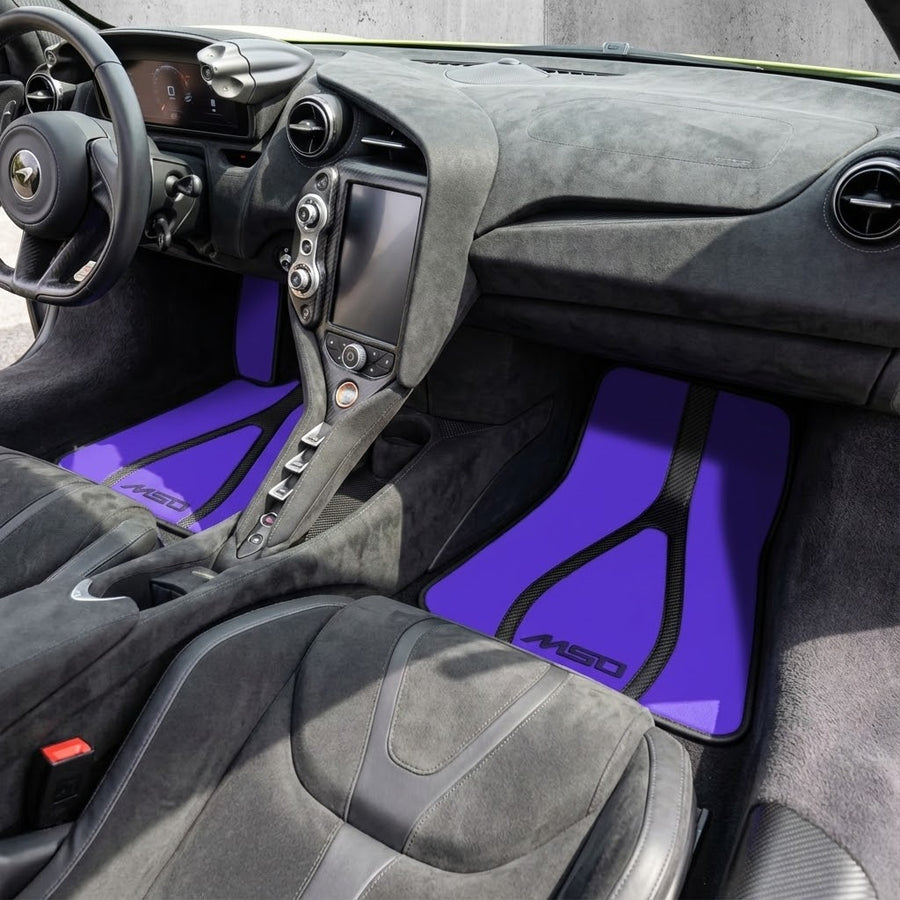 Tapetes de couro roxos com padrão A1 para McLaren 750S (2023-2026)