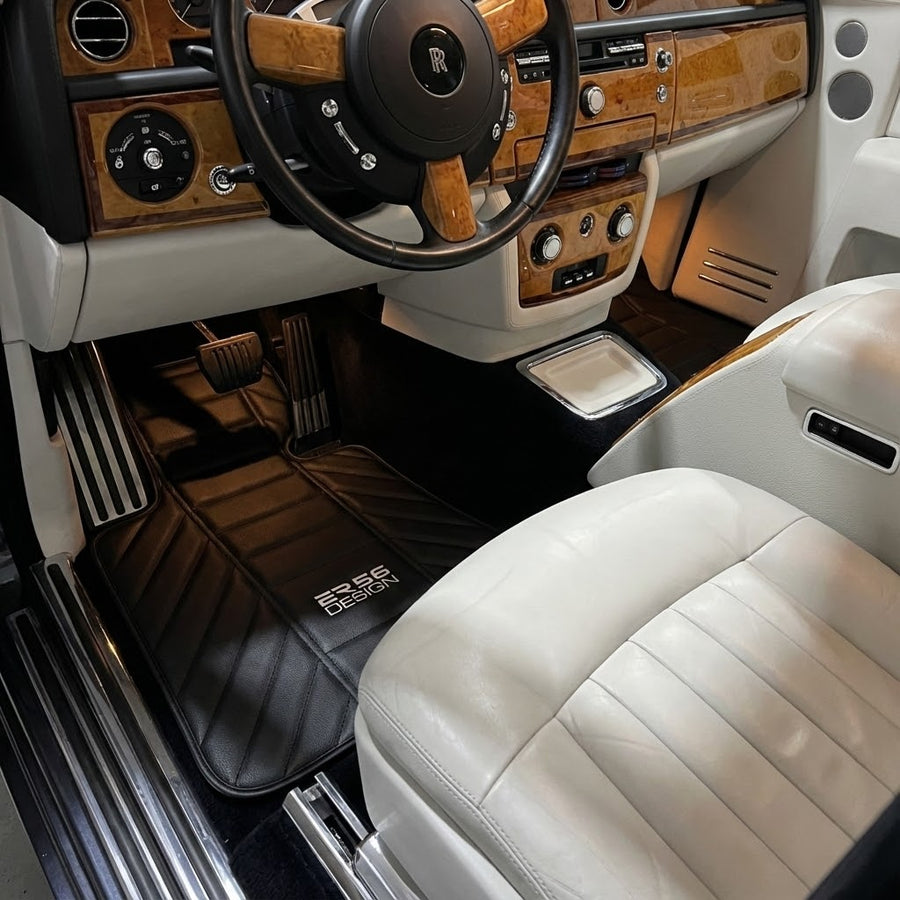 Black Leather Floor Mats for Rolls Royce Phantom Drophead Coupe (2007-2016) ER56 Design
