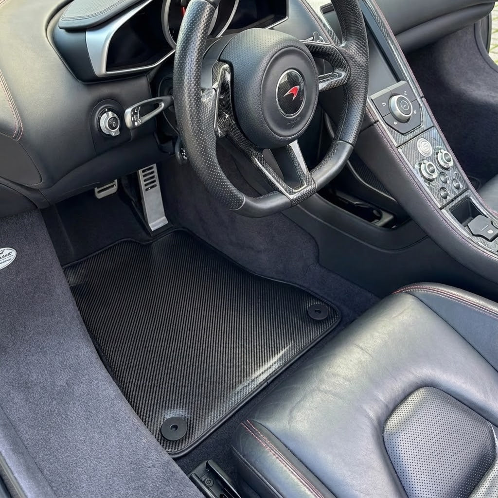 Customizable Leather Floor Mats with Square Pattern for McLaren MP4-12C (2011–2014) - AutoWin
