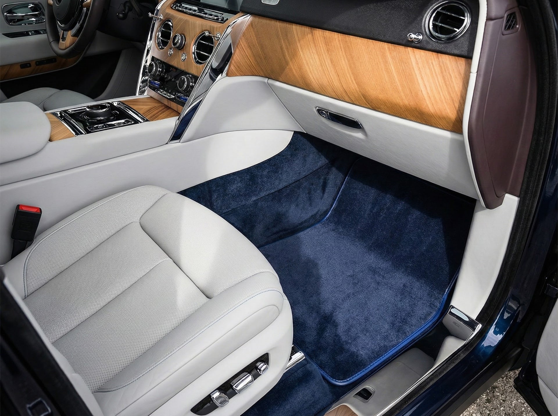 Custom Dark Blue Floor Mats For Rolls Royce Cullinan Orange Leather - AutoWin