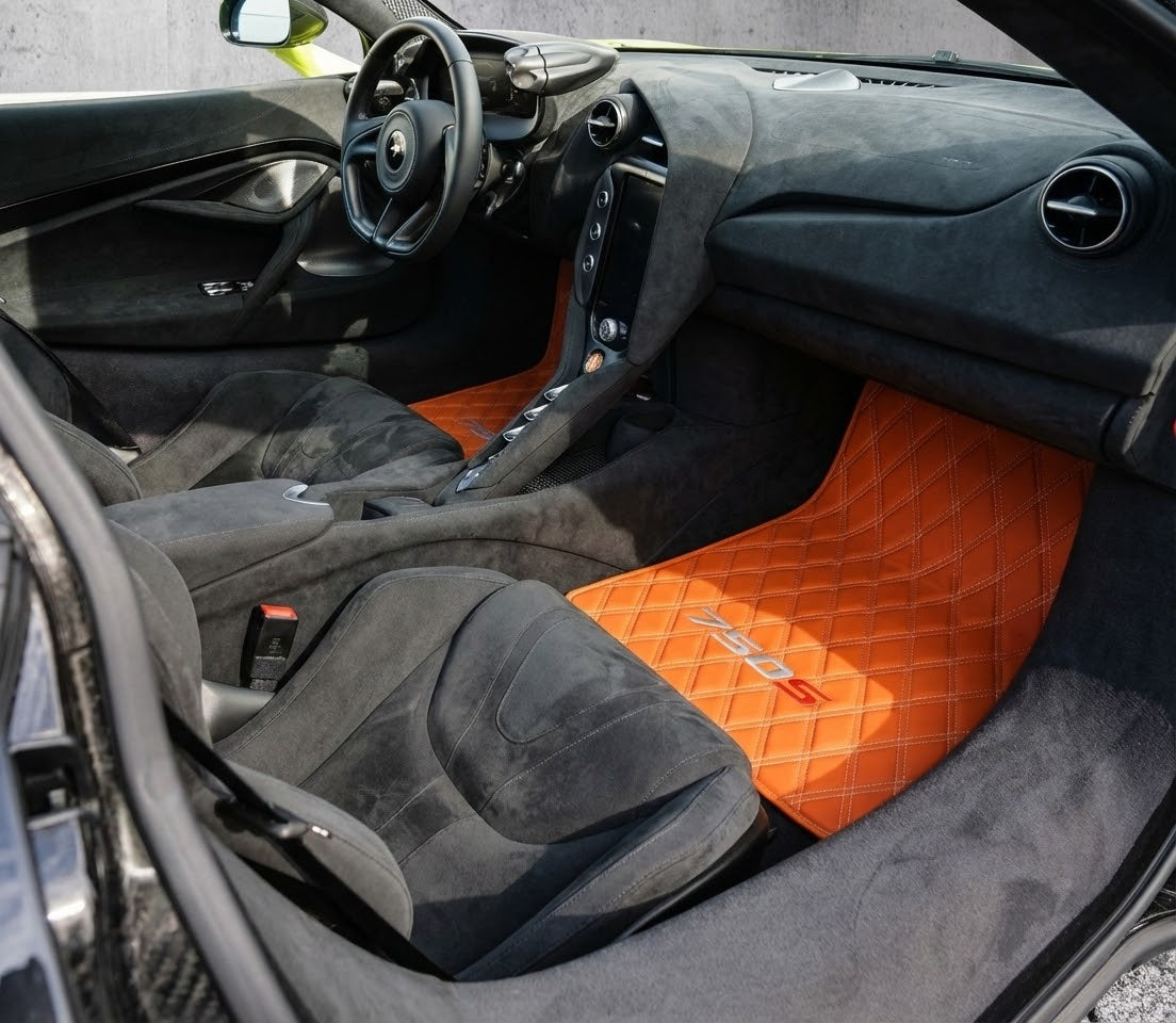 Customizable Leather Floor Mats with Symmetrical Hex Pattern for McLaren 750S (2023-2025) - AutoWin