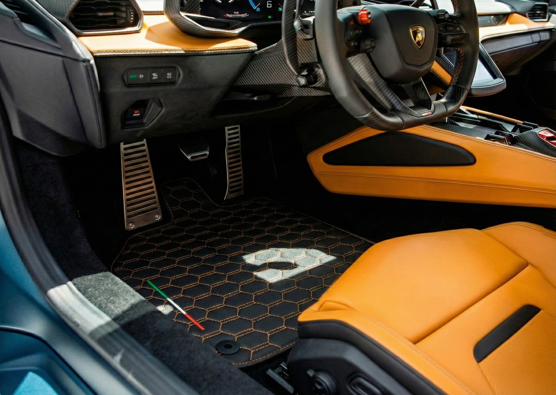 Customizable Leather Floor Mats with Line Pattern for Lamborghini Temerario (2025-2026) - AutoWin
