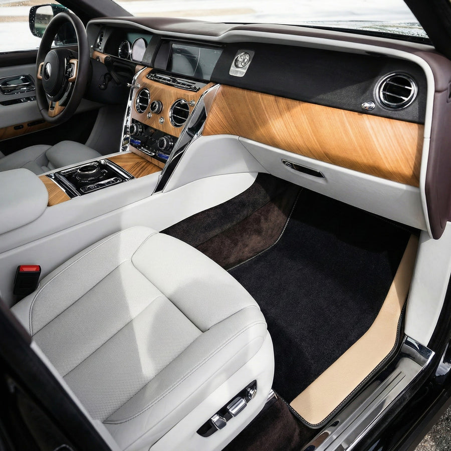 Tapetes de carro pretos personalizados para Rolls Royce Cullinan com couro bege