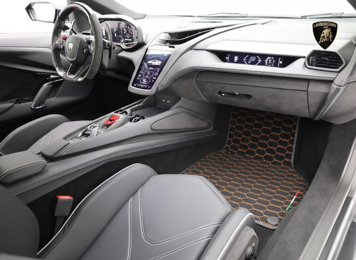 Customizable Floor Mats From Carpet with Leather A56 Pattern for Lamborghini Revuelto (2024-2025) - AutoWin