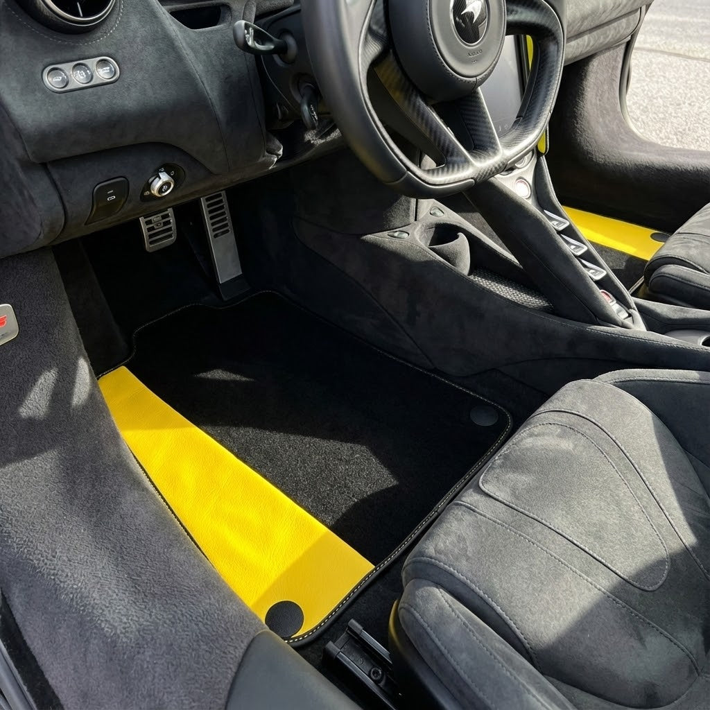 Customizable Leather Floor Mats with Symmetrical Hex Pattern for McLaren 750S (2023-2025) - AutoWin