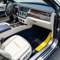 Custom Black Floor Mats for Rolls Royce Dawn (2016-2023) with Yellow Leather