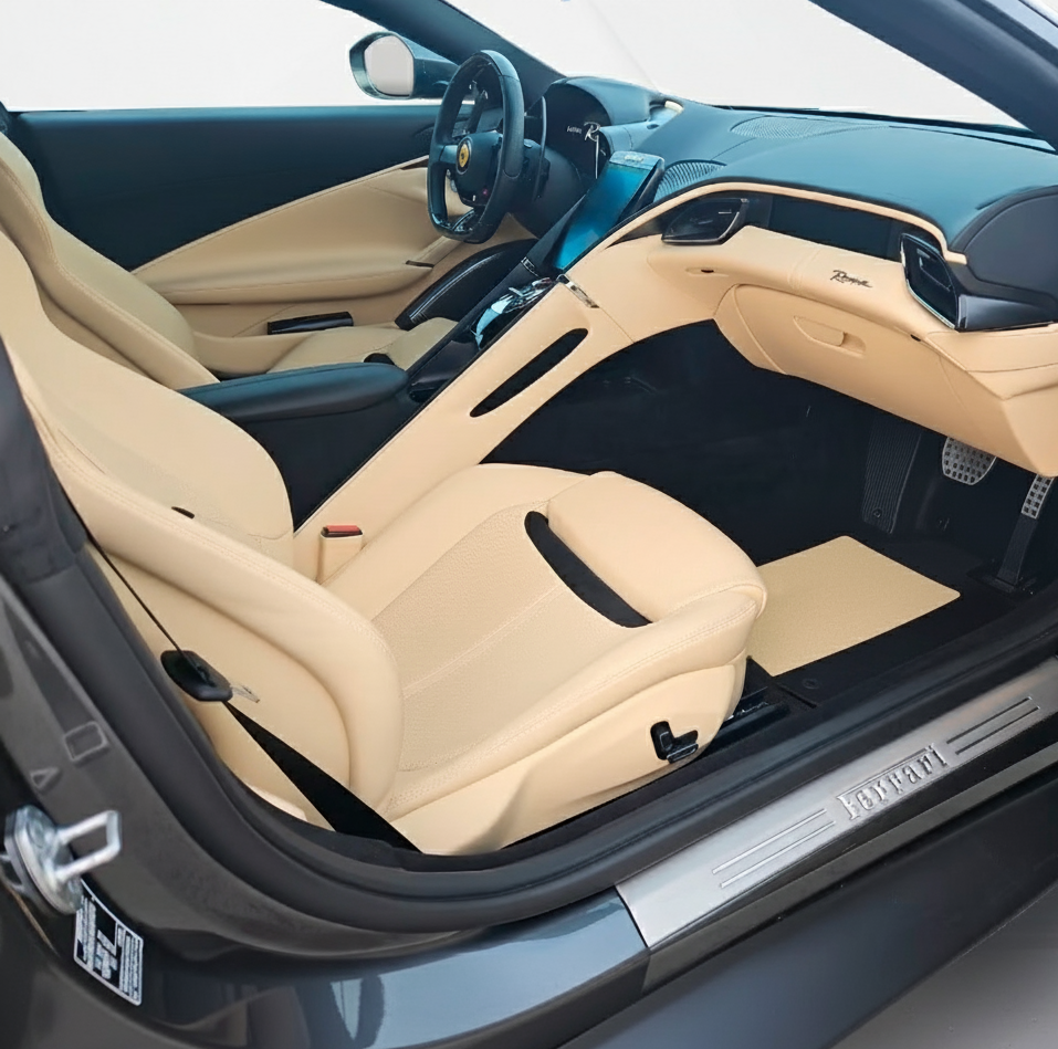 Black Floor Mats for Ferrari Roma (2021-2024) Italian Edition with Red Trim - AutoWin