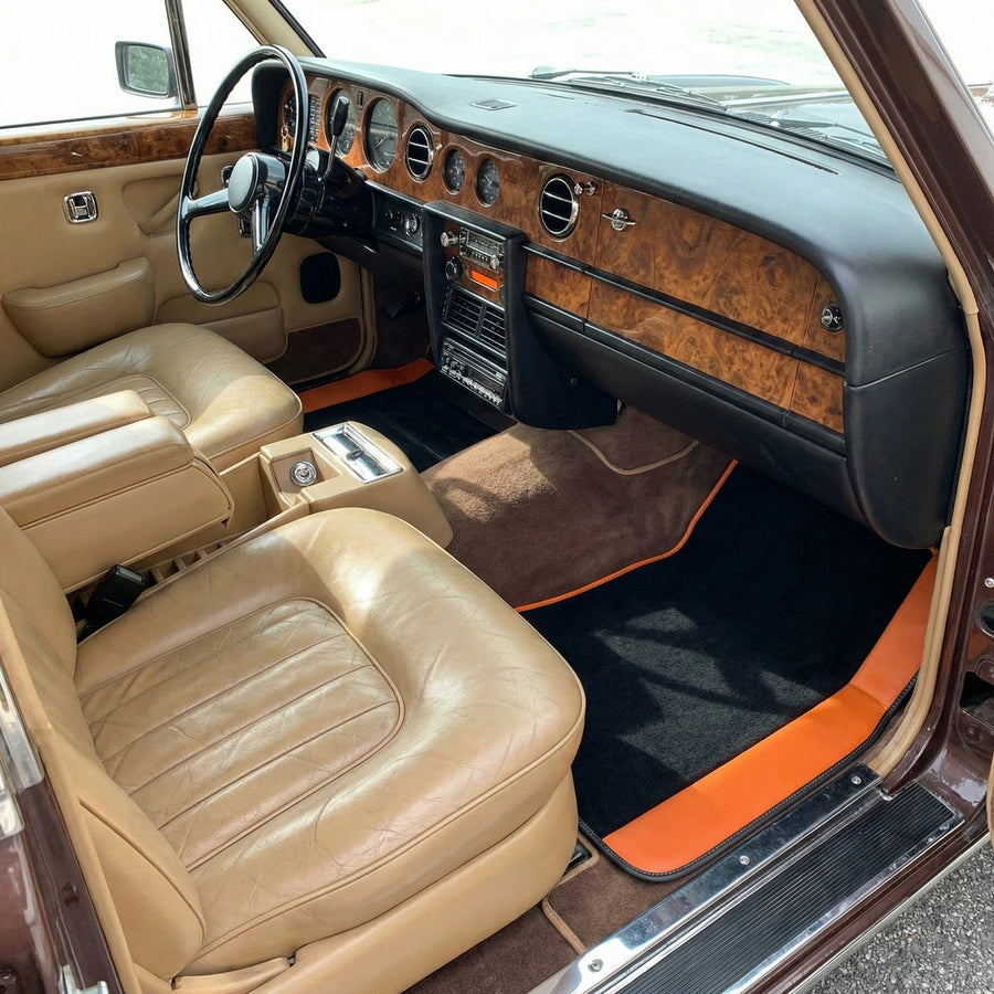 Tapetes Personalizados para Rolls Royce Shadow (1965-1977) com Couro Laranja