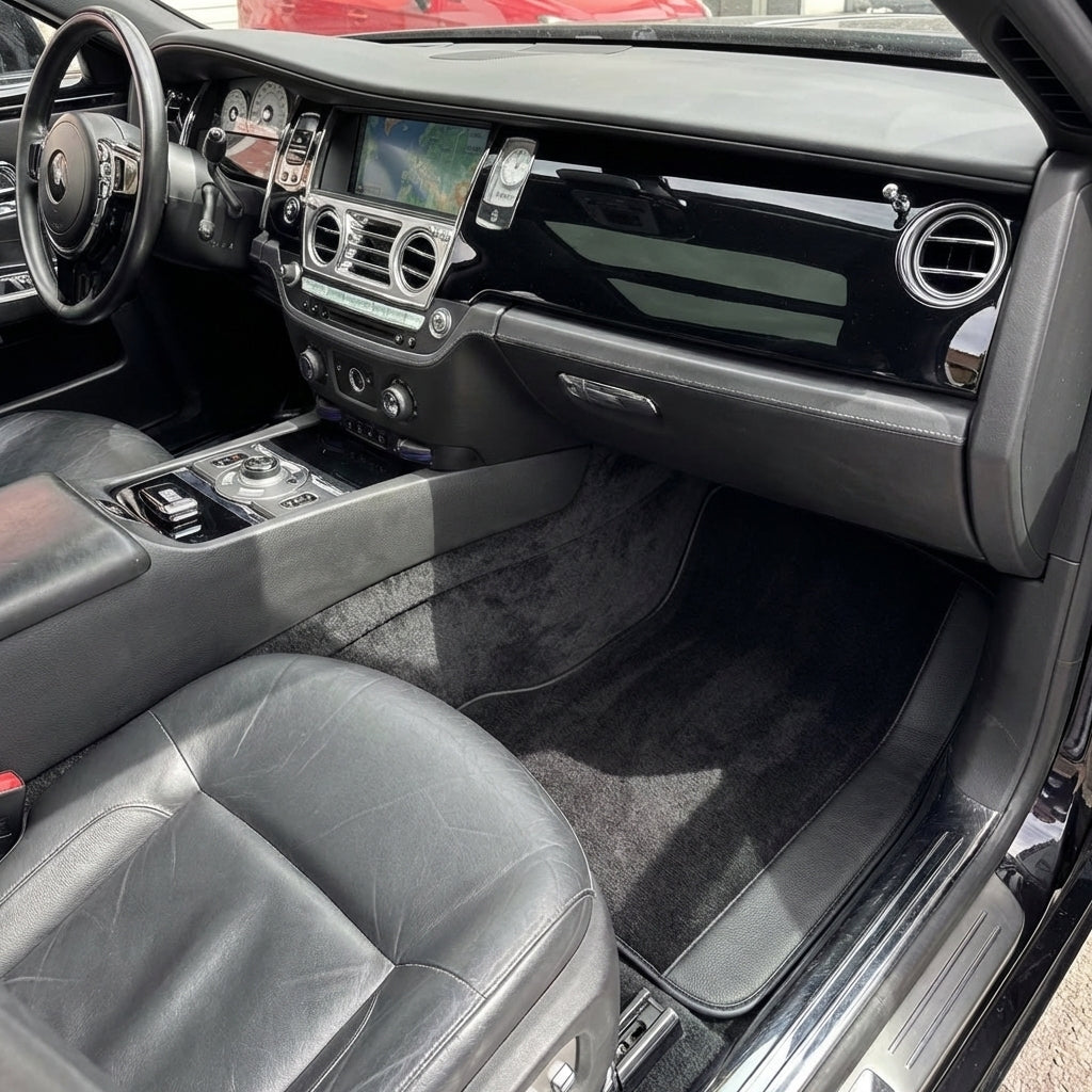 Custom Black Floor Mats for Rolls Royce Ghost Series I (2010–2020) With Black Leather