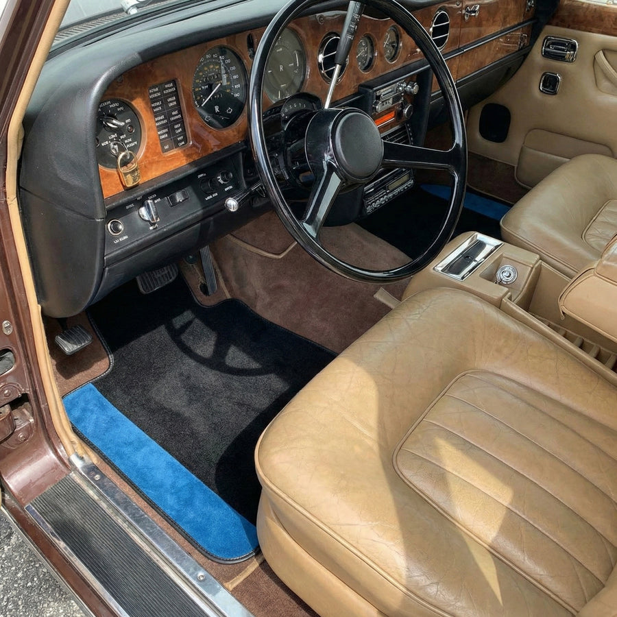 Tapetes Personalizados para Rolls Royce Shadow (1965-1977) com Alcântara Azul