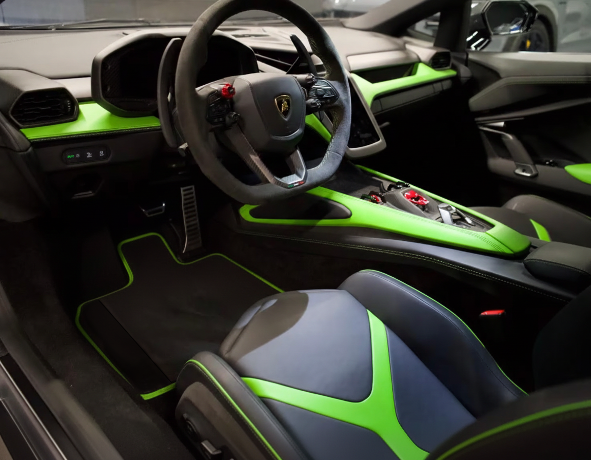 Customizable Floor Mats From Carpet with Leather A56 Pattern for Lamborghini Revuelto (2024-2025) - AutoWin