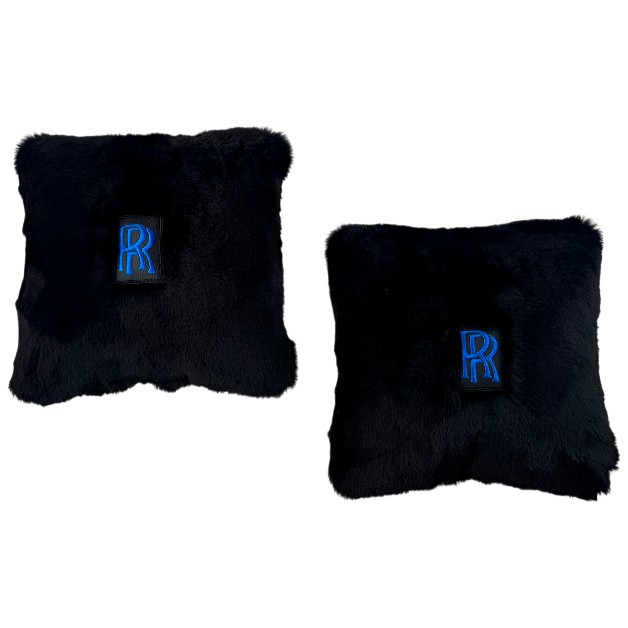 Black Sheepskin Pillows Design Set of 2 for Rolls-Royce Vehicles - Blue Logo