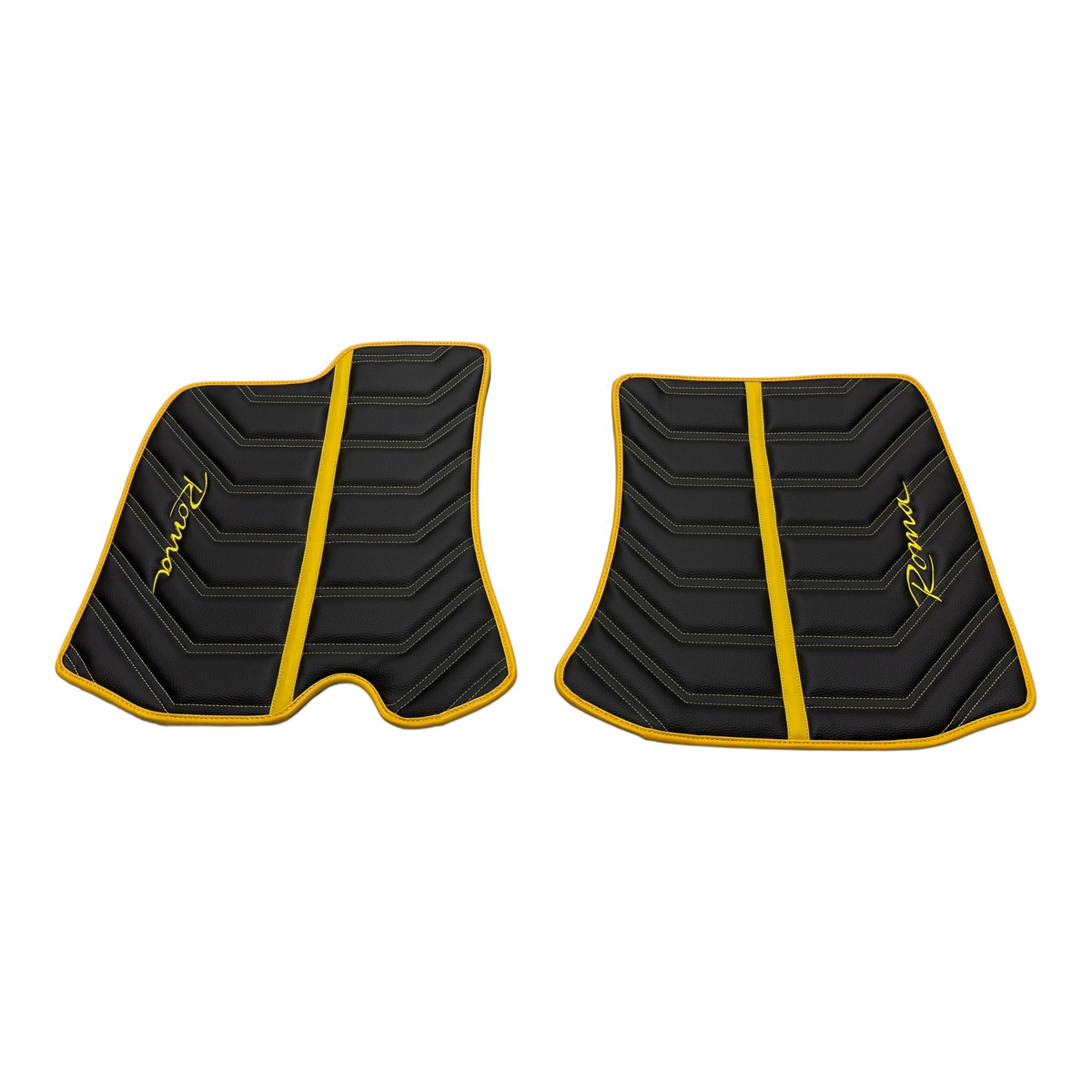 Black Leather Floor Mats for Ferrari Roma (2021-2027) Yellow Sewing