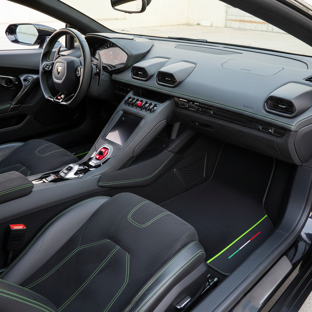 Customizable Leather Floor Mats with Single Diamond Pattern for Lamborghini Huracan Tecnica (2022-2024) - AutoWin