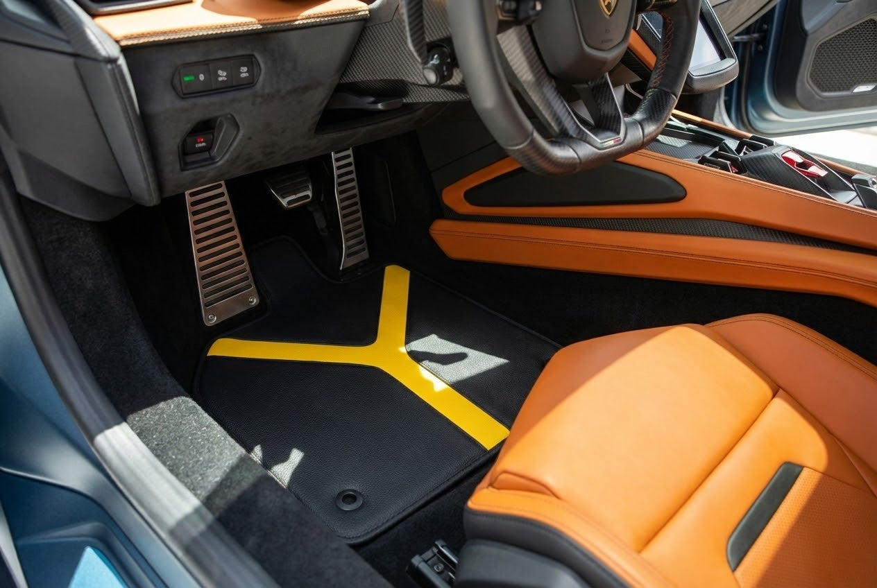 Customizable Leather Floor Mats with Line Pattern for Lamborghini Temerario (2025-2026) - AutoWin