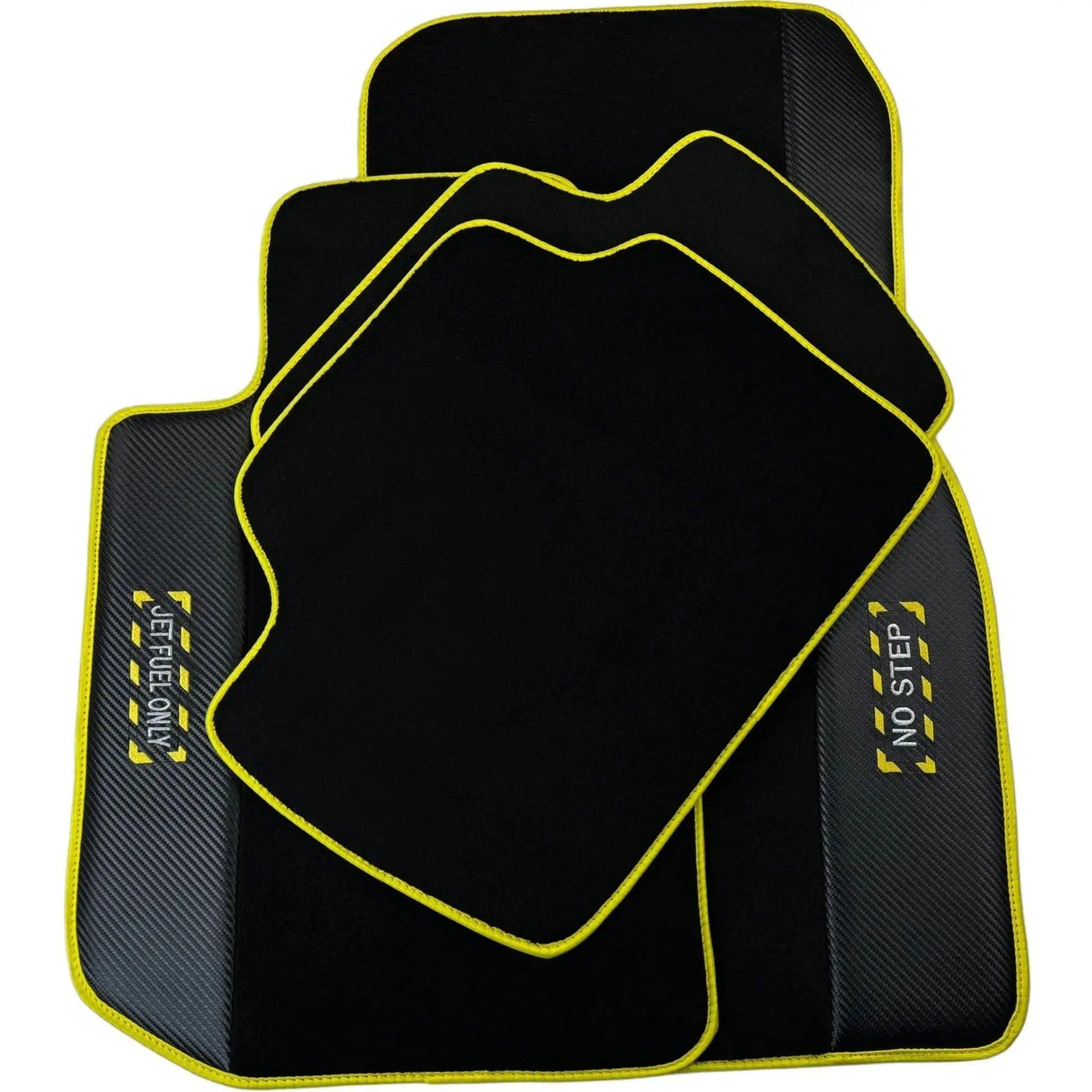 Black Floor Mats For BMW 4 Series F33 | Fighter Jet Edition | Yellow Trim - AutoWin