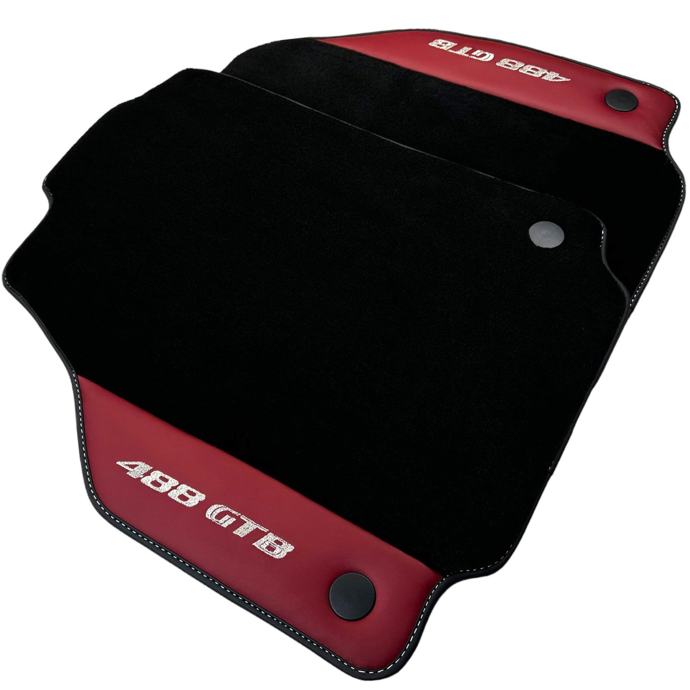 Black Floor Mats for Ferrari 488 GTB (2015-2022) with Bordeaux Nappa Leather - AutoWin