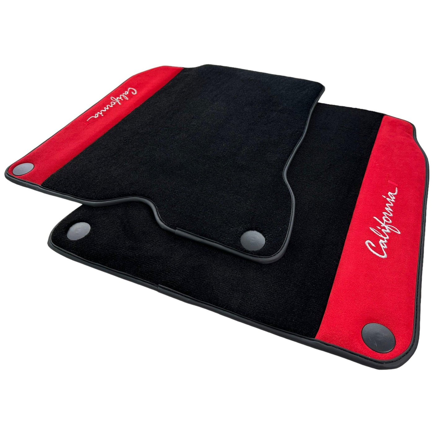 Black Floor Mats For Ferrari California T (2015-2018) with Red Alcantara Leather - AutoWin