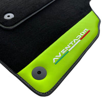 Black Floor Mats for Lamborghini Aventador With Green Leather - AutoWin